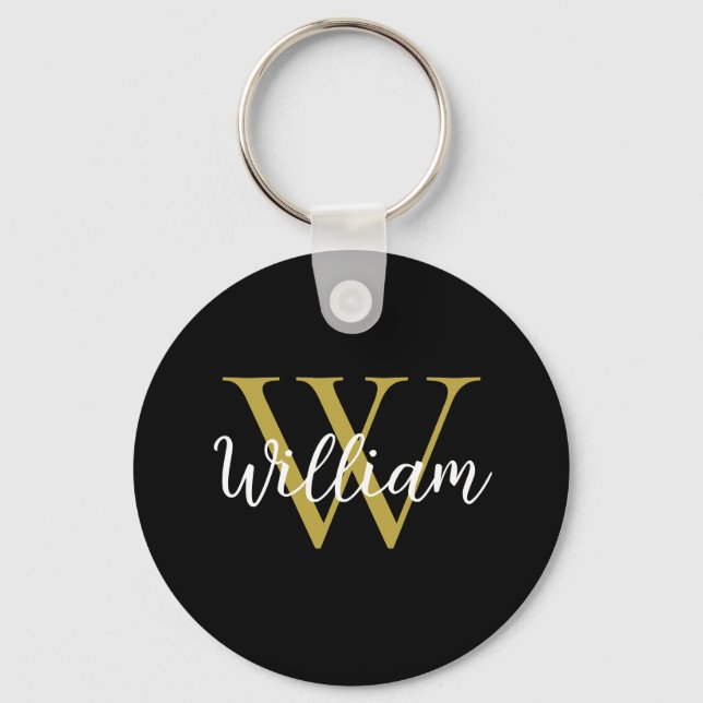 Modern Monogram Script Name Key Ring (Front)