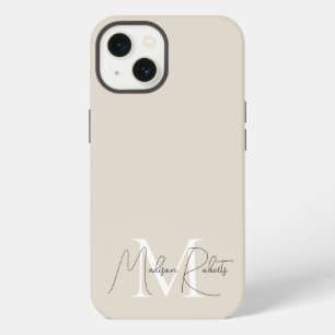 Modern monogram script name logo beige iPhone 13 Case