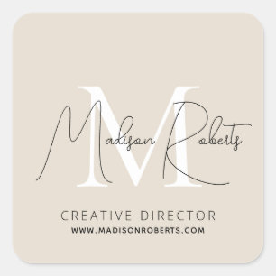  Modern monogram script name logo beige Square Sticker