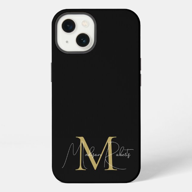  Modern monogram script name logo black iPhone Case (Back)