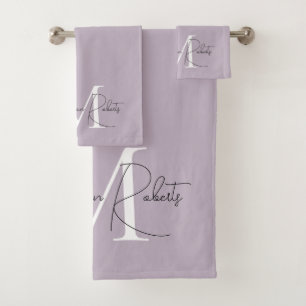 Modern monogram script name logo lavender Bath Towel Set