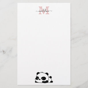 Modern Monogram Script Typography Funny Panda Stationery