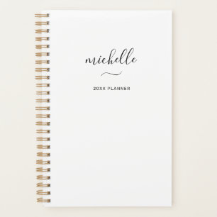Modern Monogram Script White Monthly Weekly Planner
