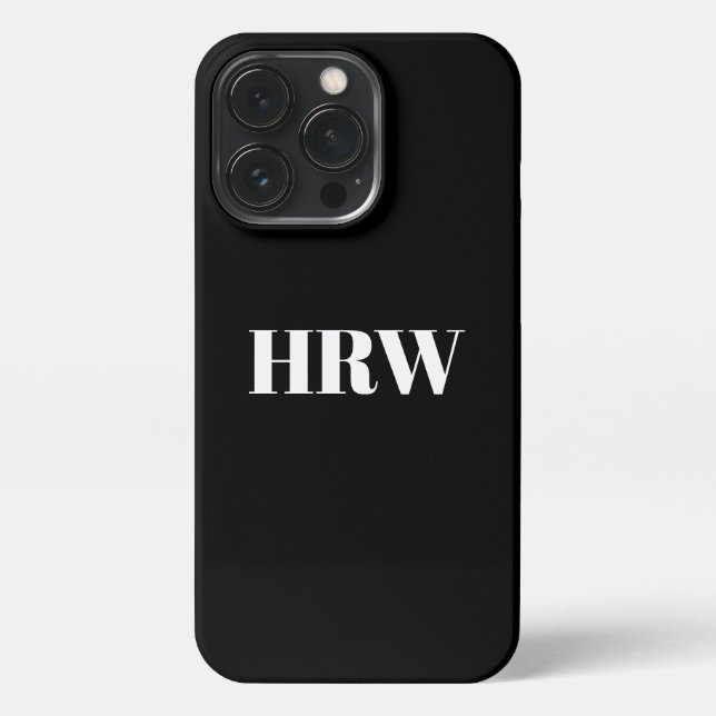 Modern monogram serif initials solid black iPhone case (Back)