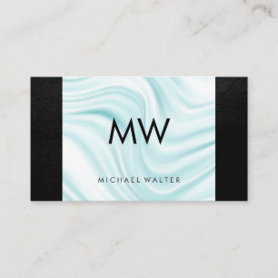 Modern Monogram Silk Drapery Black Leather Business Card
