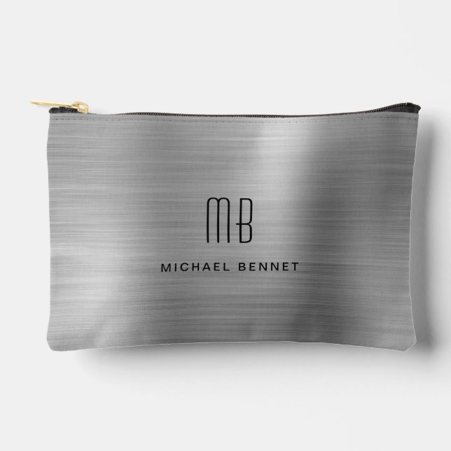 Modern Monogram Silver Grey Accessory Pouch (Front)