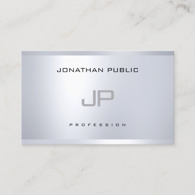 Modern Monogram Silver Look Elegant Simple Plain Business Card (Front)
