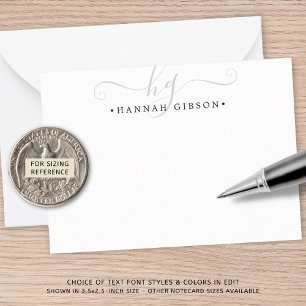 Modern Monogram Silver Script Initials Card