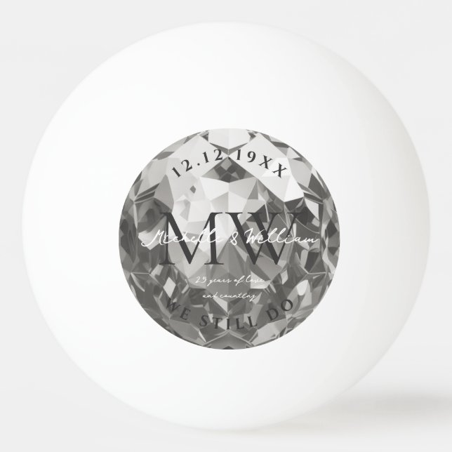 Modern Monogram Silver Wedding 25th Anniversary Ping Pong Ball (Front)
