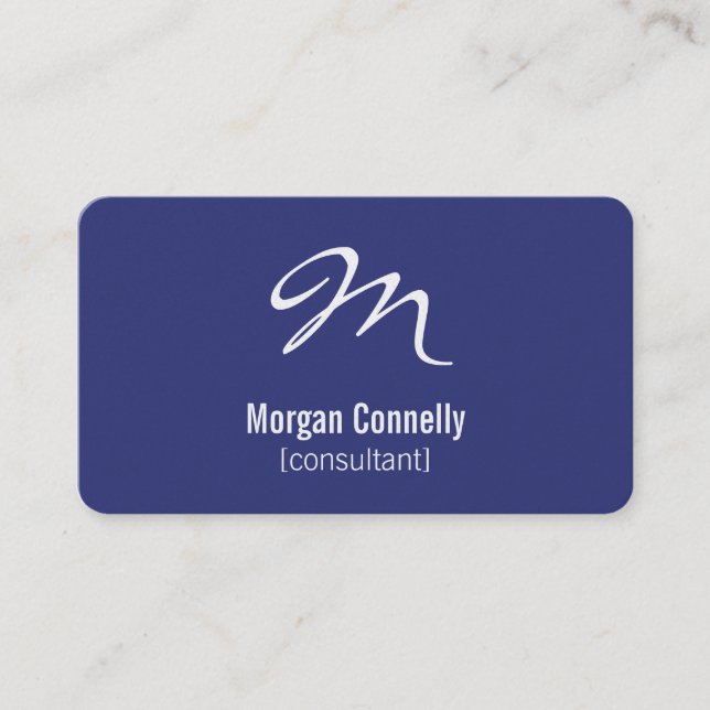 Modern Monogram Simple Custom Blue Business Cards (Front)