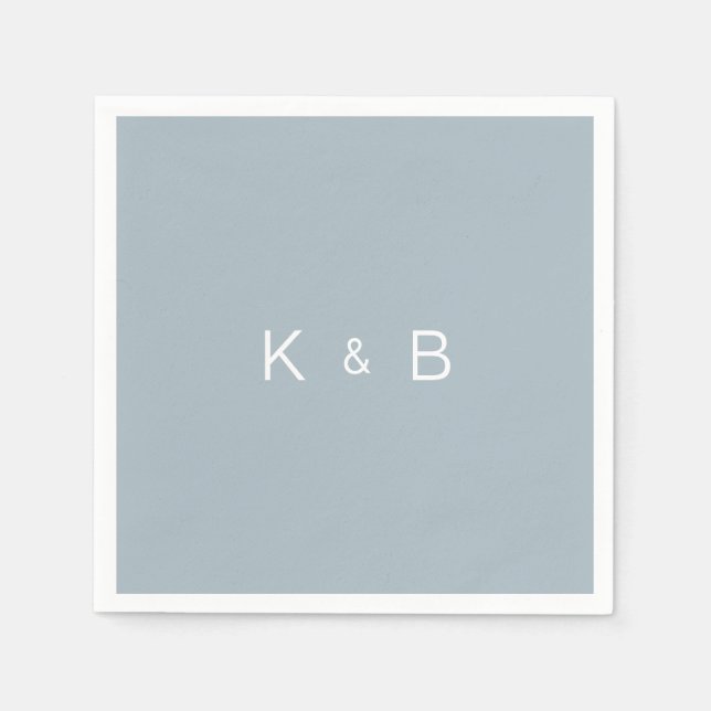 Modern Monogram Simple Dusty Blue Cocktail Napkin (Front)