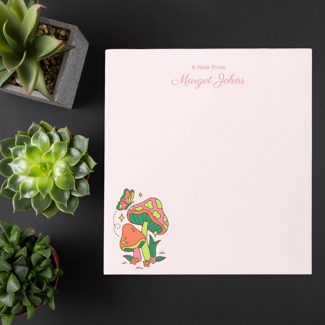 Modern Monogram Simple Stylish Retro Mushrooms Notepad (Creator Uploaded)