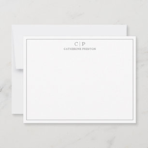 Modern Monogram Smokey Grey Personal Stationery Card