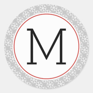 Modern monogram snowflake pattern Christmas Classic Round Sticker