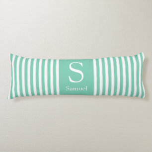 Modern Monogram Stripes in Mint Green and White Body Cushion