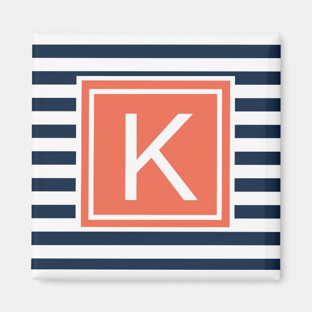 Modern Monogram Stripes Magent Magnet (Front)