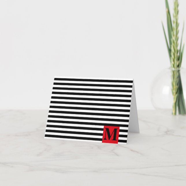 Modern Monogram Stripes Note Card (Front)