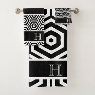 Modern Monogram stylish Black and white bathroom Bath Towel Set
