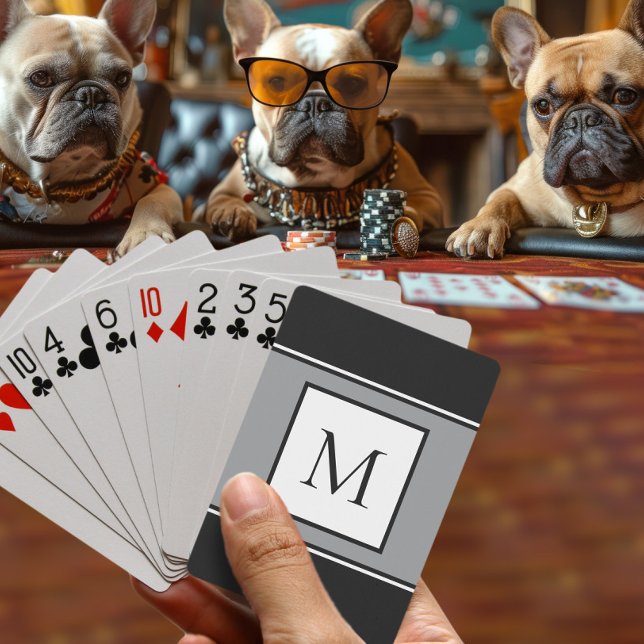 Modern Monogram Stylish Initial Trendy Black Grey Playing Cards (Creator Uploaded)