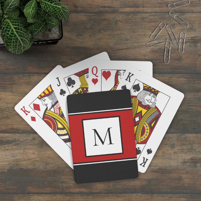 Modern Monogram Stylish Initial Trendy Black Red Playing Cards (Creator Uploaded)