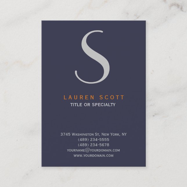Modern Monogram Stylish Porfessional Vertical Chic Business Card (Front)