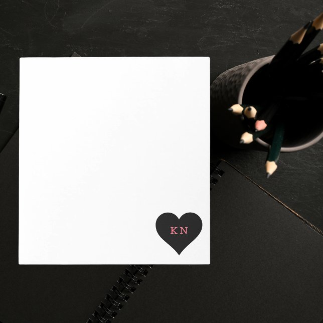 Modern Monogram Stylish Simple Black Heart Notepad (Creator Uploaded)