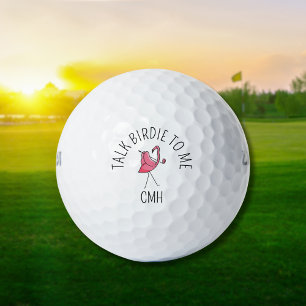 Modern Monogram Talk Birdie to Me Golfing Flamingo Golf Balls