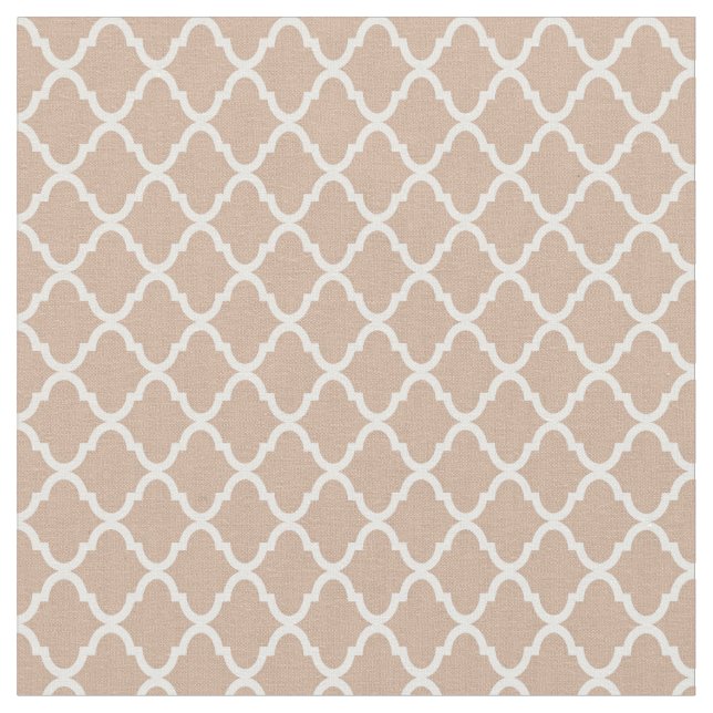 Modern Monogram Tan and White Quatrefoil Pattern Fabric (Close Up)