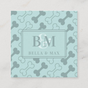 Modern Monogram Teal Dog Bone Pattern Square Business Card