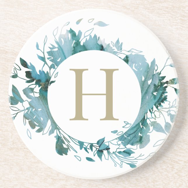Modern Monogram Teal Gold Coaster (Front)