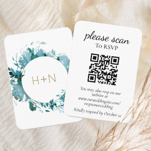 Modern Monogram Teal RSVP with QR Code Enclosure Card