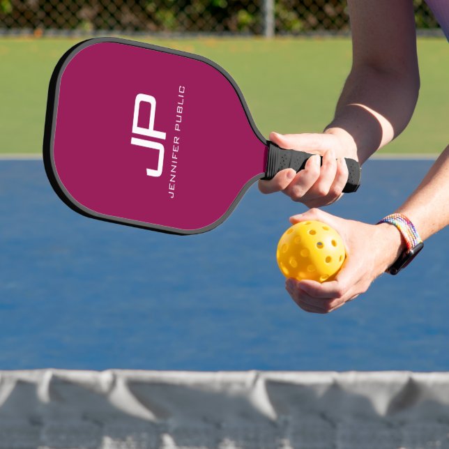 Modern Monogram Template Elegant Viva Magenta Pickleball Paddle (Insitu)