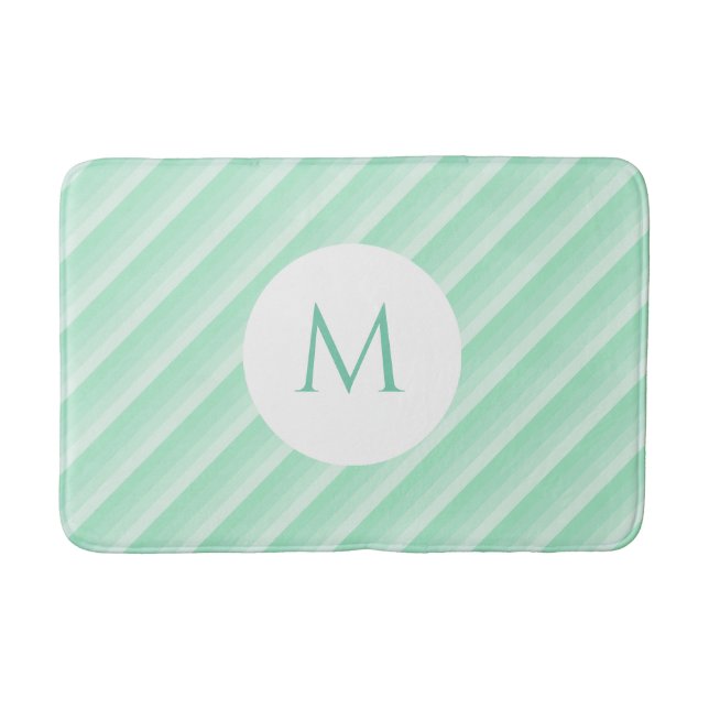 Modern Monogram Template Mint Green Stripes Trendy Bath Mat (Front)
