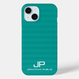 Modern Monogram Template Teal Blue Green Stripes iPhone 15 Case