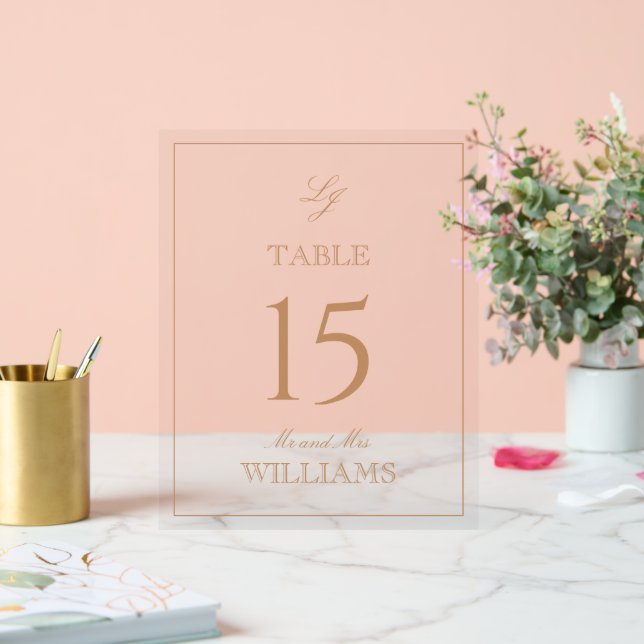 Modern Monogram Terracotta Wedding Table Number Acrylic Sign (Wedding)