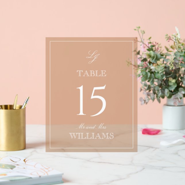 Modern Monogram Terracotta Wedding Table Number Acrylic Sign (Wedding)