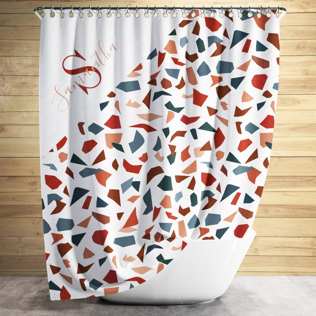 Modern Monogram Terrazzo Mosaic Pattern Shower Curtain (Modern Monogram Terrazzo Mosaic Pattern Shower Curtain)