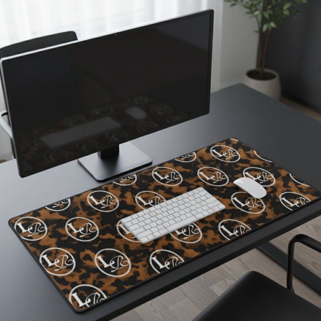 Modern Monogram Tortoise Shell Print Desk Mat (Add a touch of chic charm to your desk with this Elegant Typography Monogram Tortoise Shell Design!)