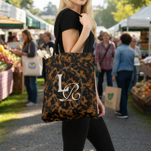 Modern Monogram Tortoise Shell Print Tote Bag
