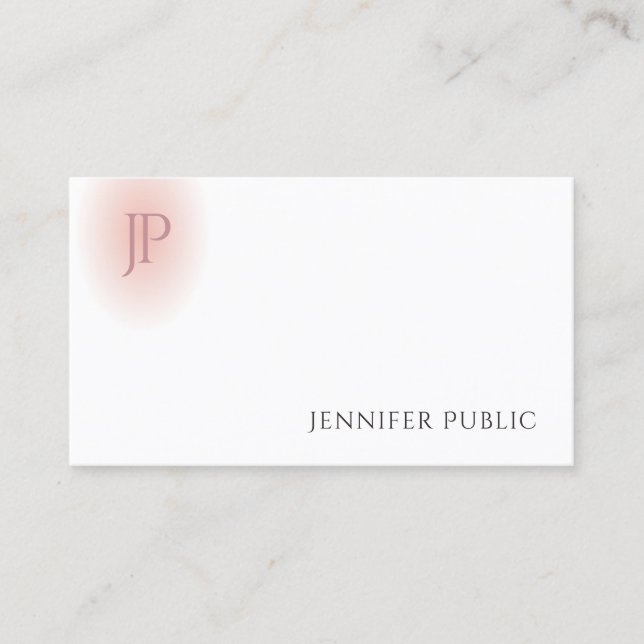 Modern Monogram Trendy Blush Pink White Elegant Business Card (Front)