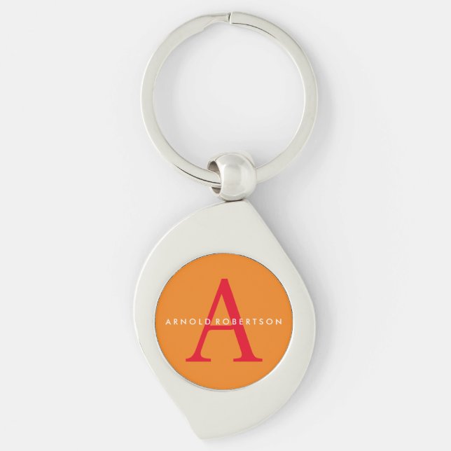 Modern Monogram Trendy Orange Red Key Ring (Front)