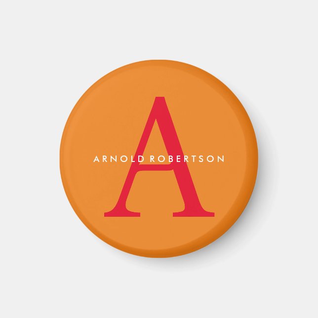 Modern Monogram Trendy Orange Red Magnet (Front)