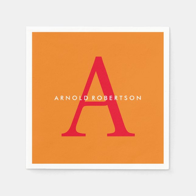 Modern Monogram Trendy Orange Red Napkin (Front)