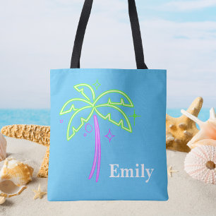 Modern Monogram Trendy Palm Tree Cute Tote Bag