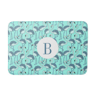 Modern Monogram Tropical Flamingo Pattern Bath Mat