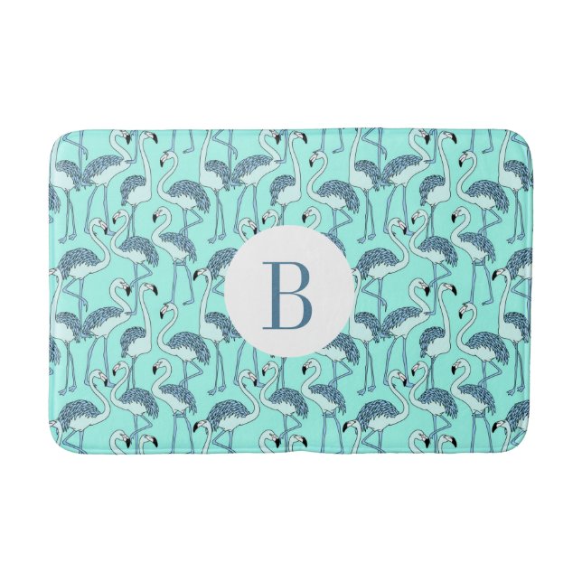 Modern Monogram Tropical Flamingo Pattern Bath Mat (Front)