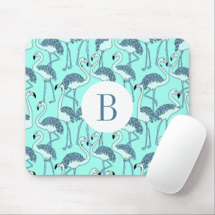 Modern Monogram Tropical Flamingos  Mouse Pad