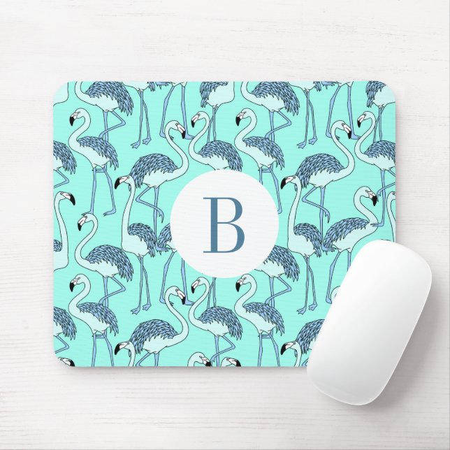 Modern Monogram Tropical Flamingos  Mouse Pad (With Mouse)