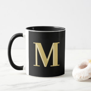 Modern monogram typography gold black  mug