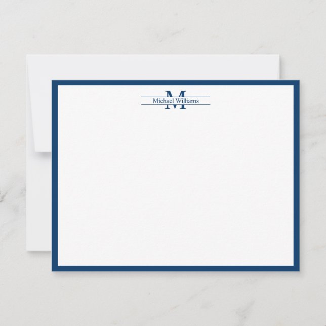 Modern Monogram Typography Navy Blue Border Card (Front)